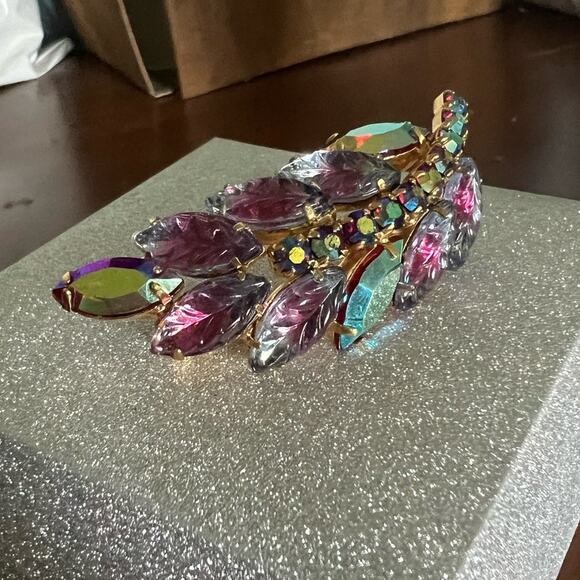 Vtg 2 3/8" Juliana D&E Pink/Purple/Blue Iridescent Crystal Feather Brooch - Picture 3 of 5